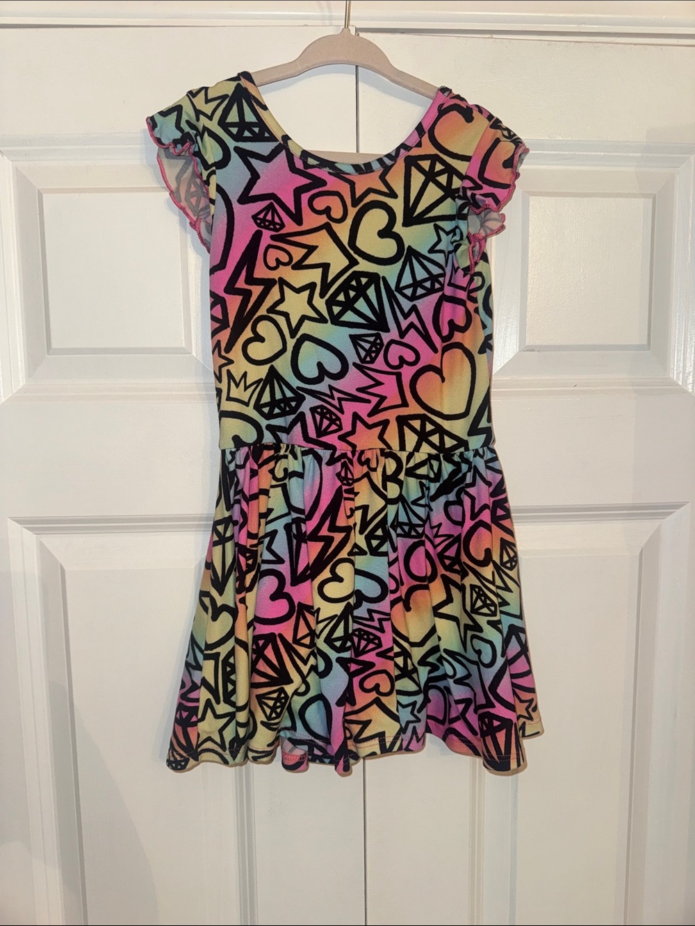 Pixielane Girls Rainbow Heart & Star Skater Dress - Multicolor